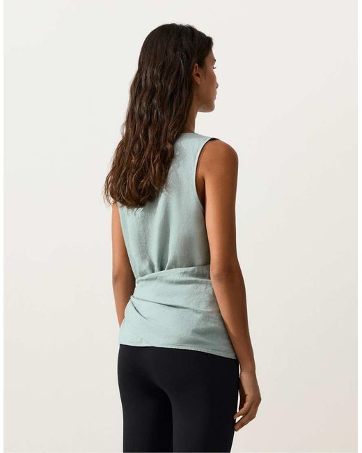 Oysho White Sleeveless Top With 100% Linen Scarf