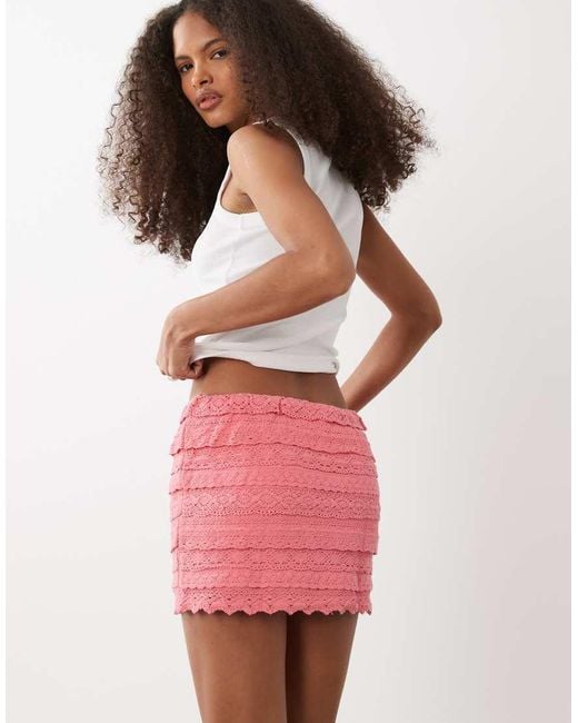 Mango White Teen Lace Detail Mini Skirt
