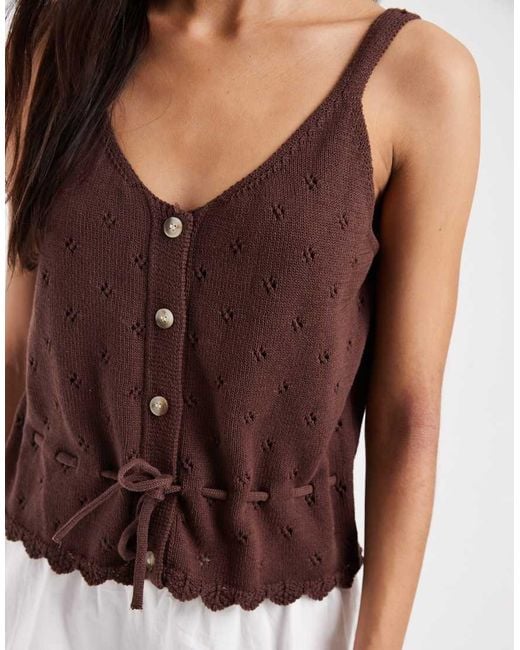 Pieces White Tie Waist Broderie Knitted Cami Top
