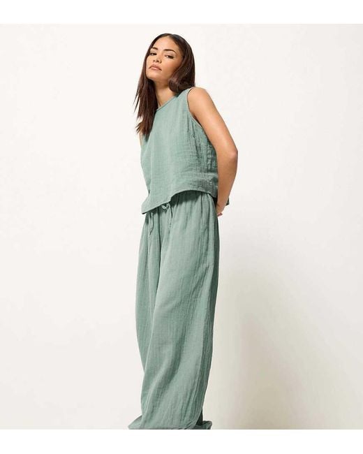 PixieGirl Green Petite Cheesecloth Button Top