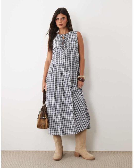 Daisy Street Blue Tie Front Chuck On Smock Maxi Dress