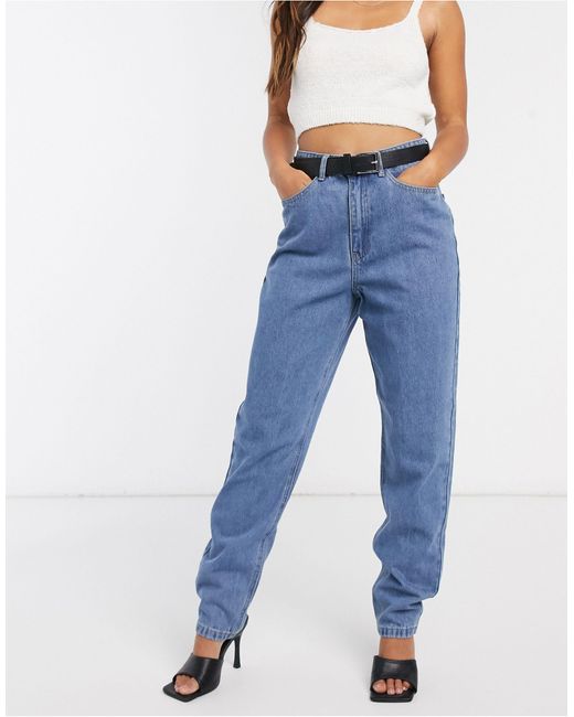 Missguided Riot High Waisted Plain Mom Jeans in Blue | Lyst Canada