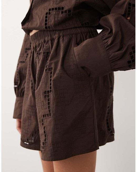 ARRANGE Brown Cutwork Embroidered Shorts