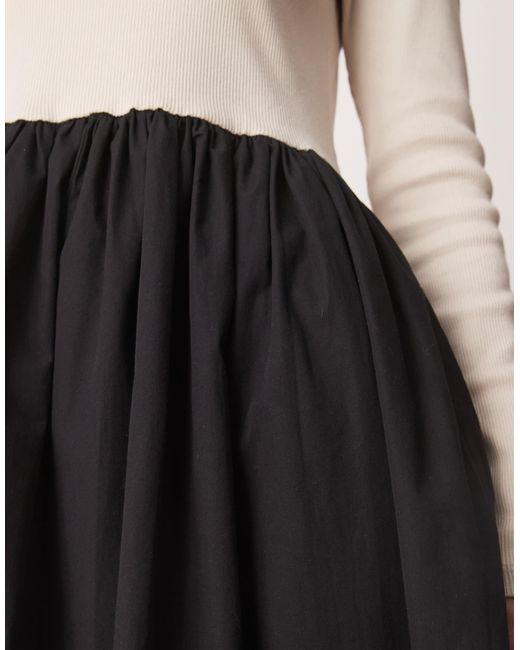 Robe longue 2-en-1 à manches longues en jersey et popeline - /crème Y.A.S en coloris Black