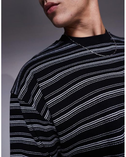 T-Shirt Oversize Squadrata Pesante Nera Testurizzata A Righe di ASOS in Gray da Uomo