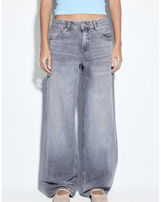 Stradivarius Gray D91 Low Wide-leg Jeans