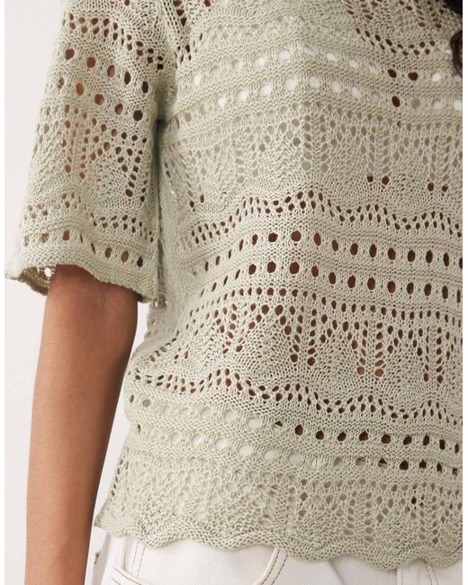 Jdy Brown Crochet Open Knit Half Sleeve Top