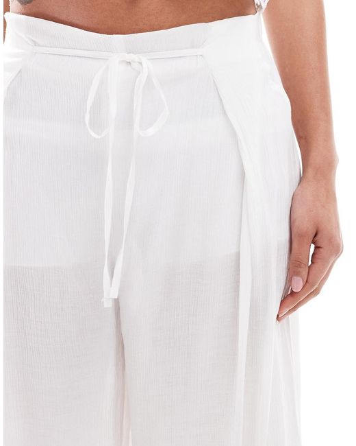 Bershka Broek Met Wijde Pijpen En Linnenlook in het White