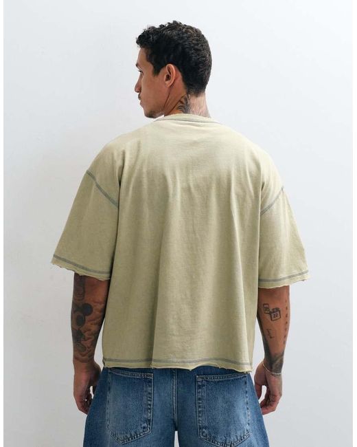 ASOS Green Boxy Oversized T-Shirt With Henley And Graphic for men