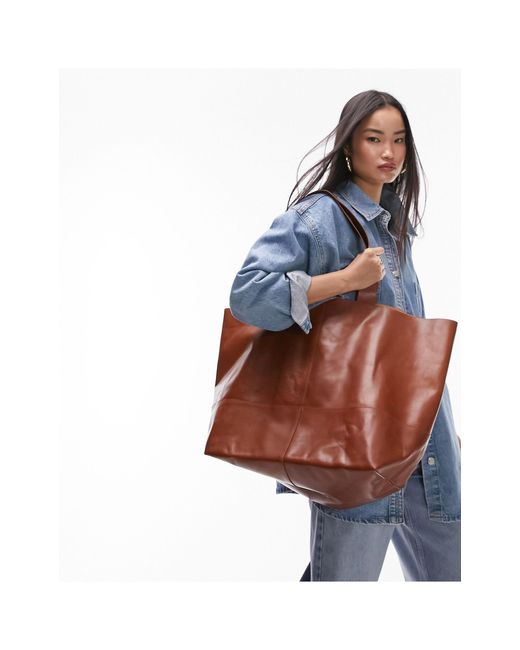 TOPSHOP Brown Lucy Leather Oversized Tote Bag