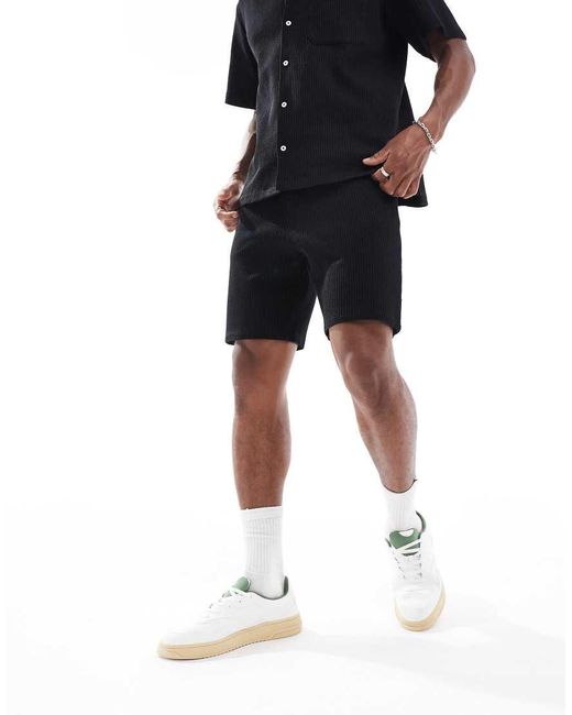 SELECTED Shorts Van Wafelstof in het Black voor heren