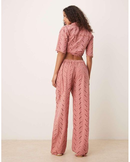 ASOS Pink Geo Eyelet Relaxed Pants