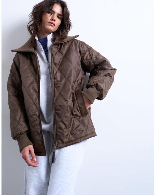 TOPSHOP Brown Spread Rib Collar Liner Jacket