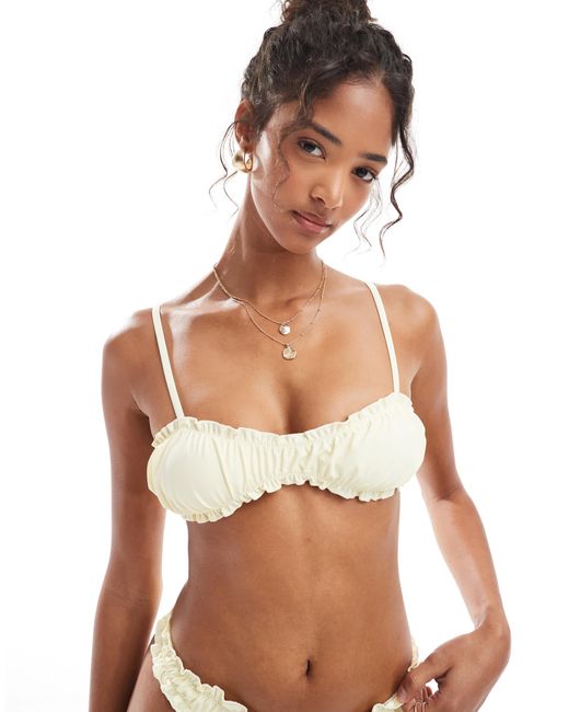 Miss Selfridge Yellow Frill Ruched Bikini Top