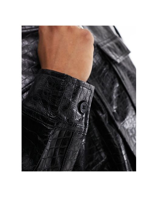 ASOS Black Croc Faux Leather Overshirt for men
