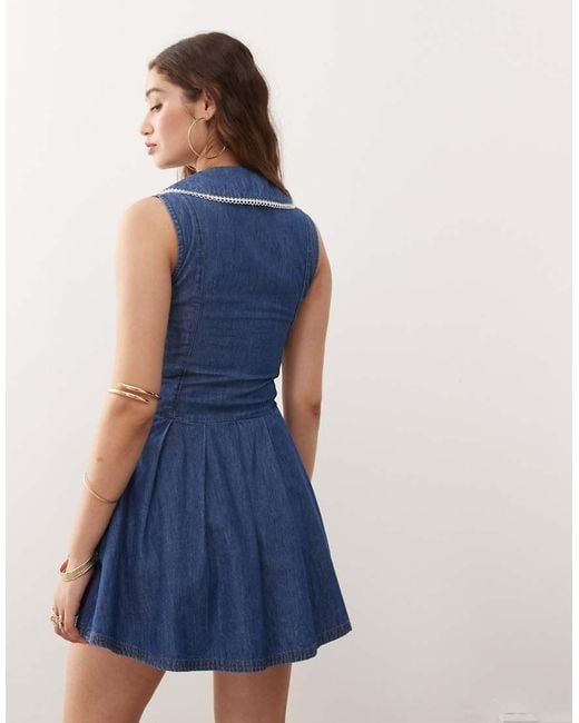 Miss Selfridge Blue Sailor Collar Denim Dress With Picot Trim