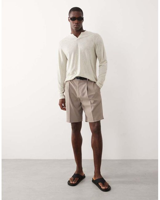 ASOS Natural Relaxed Long Sleeve T-shirt With Notch Neck for men