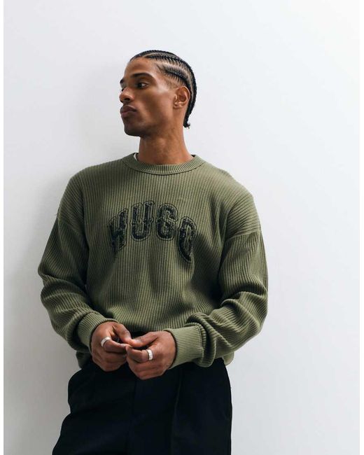 HUGO Green Showdy Chest Script Sweatshirt for men