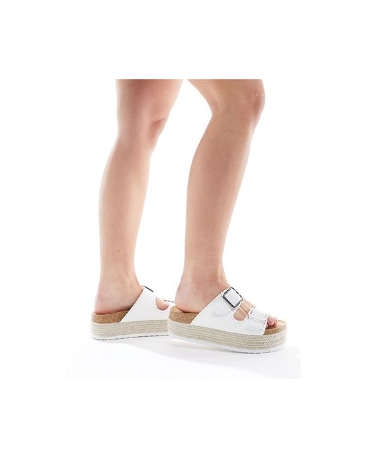 ASOS White Wide Fit Traffic Double Buckle Flatform Mules