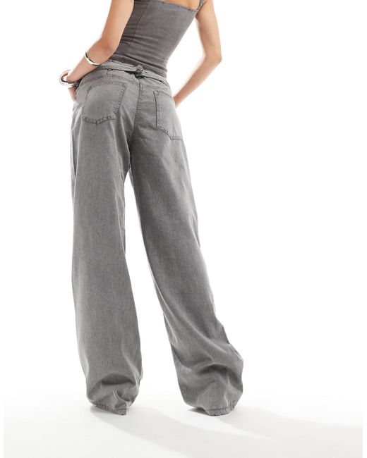Lioness White Denim Jeans With Cross Waist