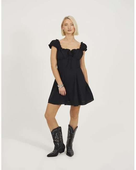 Brave Soul Black Woven Cap Sleeve Panelled Mini Dress