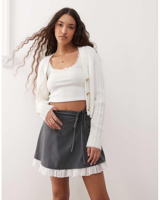 Miss Selfridge Gray Tailored Ruffle Hem Mini Skirt