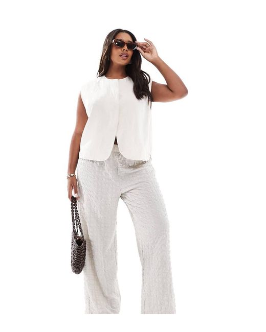 ONLY White Seersucker Wide Leg Trousers
