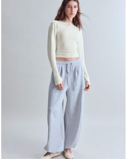 Stradivarius Blue Long Sleeve Ruched Top