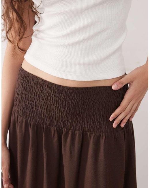ASOS Brown Linen Blend Shirred Waist Maxi Skirt