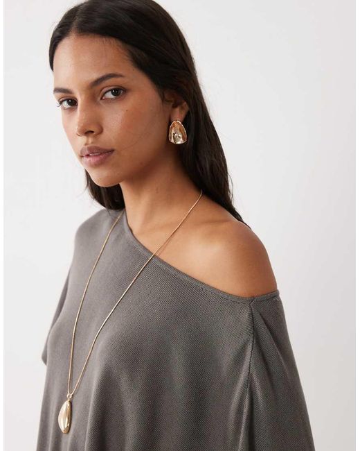 Mango Gray Boat Neck Short Sleeve Knitted Top