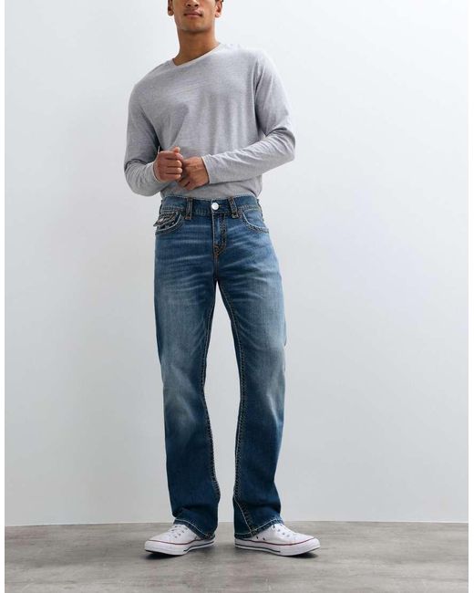 True Religion Gray Ricky Straight Fit Ropestitch Flap Pocket Denim Jeans for men