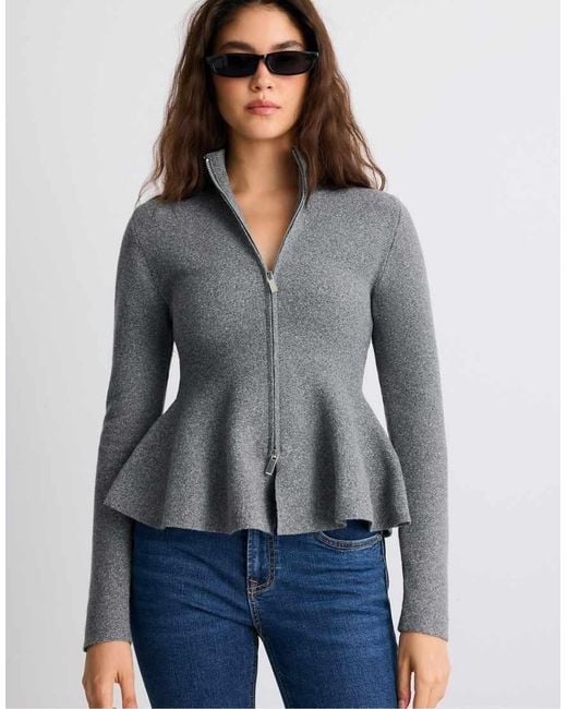 Stradivarius Blue Peplum Knit Sweater