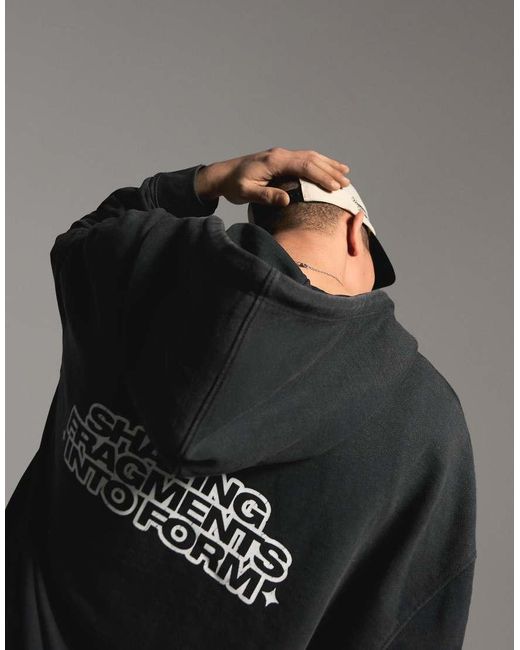Bershka Gray Boxy Zip-up Print Sweatshirt for men
