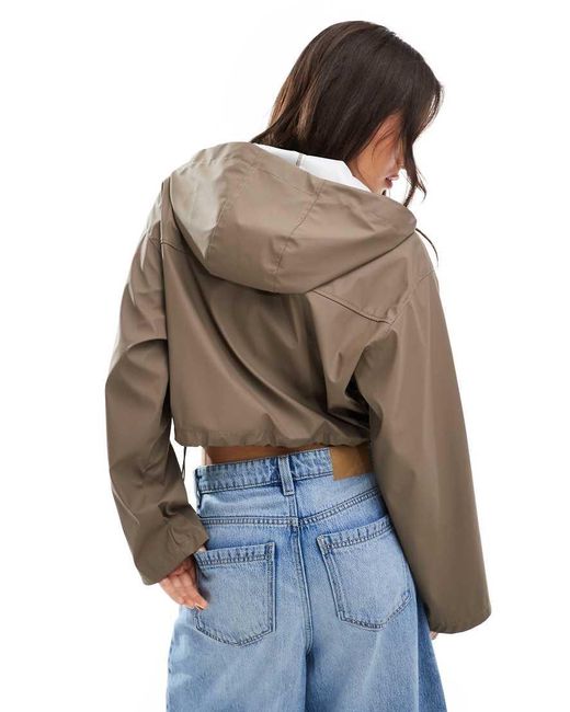 ASOS Brown Cropped Rubberised Rain Jacket With Hood