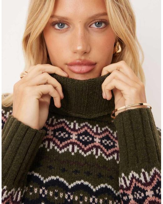 Barbour Gray Helen Knitted Turtle Neck Fairisle Jumper