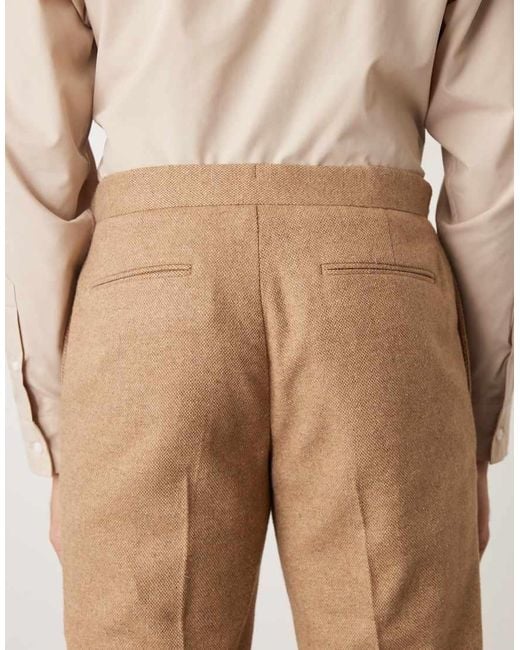 ASOS Natural Smart Straight Leg Wool Blend Trousers for men