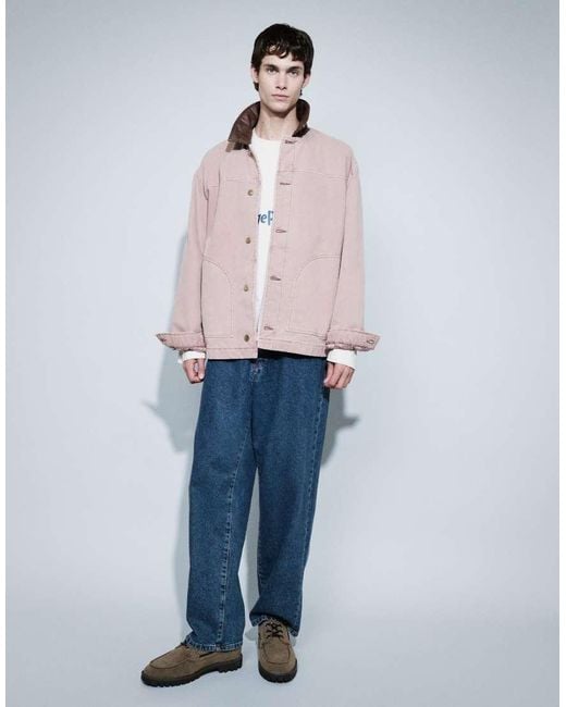 ASOS Pink Washed Workwear Jacket With Contrast Collar for men