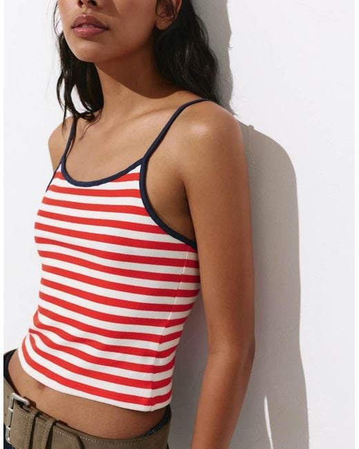 Pull&Bear Red Striped Strappy Top