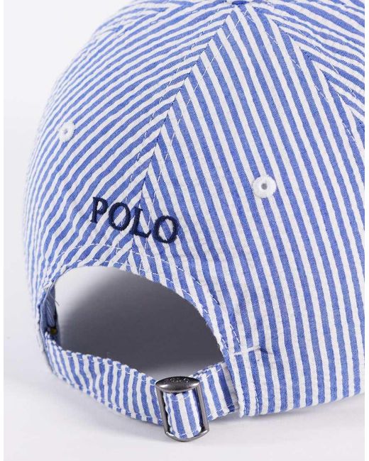 Polo Ralph Lauren Blue Icon Logo Seersucker Baseball Cap for men