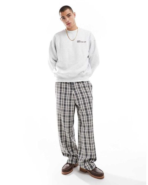 ASOS White Pull On Smart Wide Leg Check Trousers for men