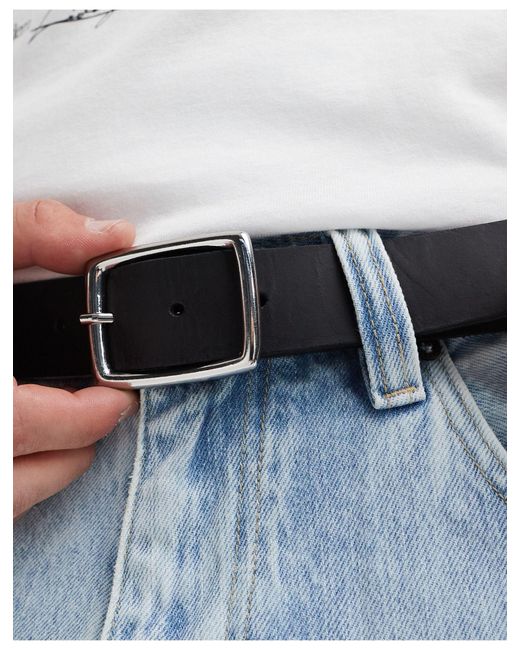 ASOS Blue Leather Belt With Burnished Silver Roller Buckle for men