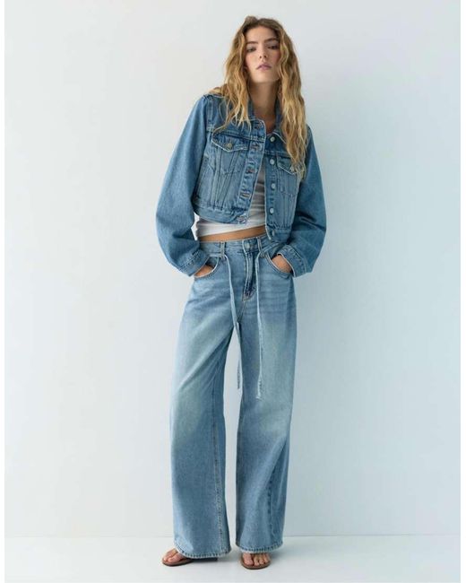 Pull&Bear Blue Cropped Denim Jacket