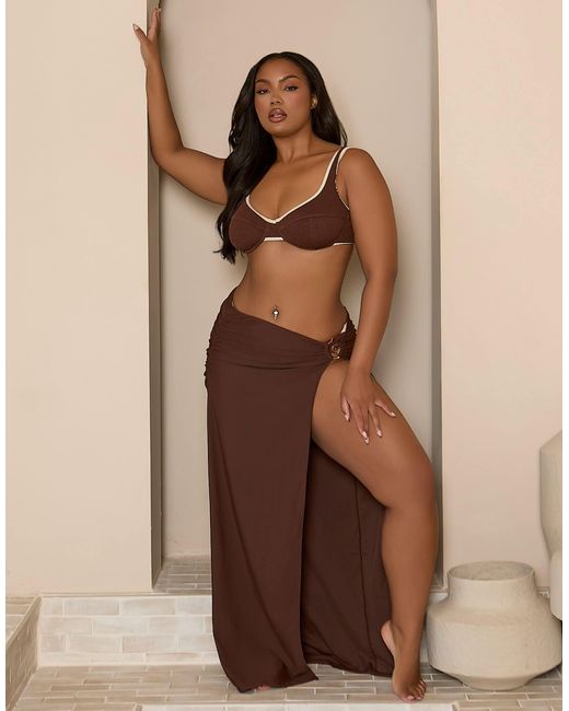 Moda Minx Brown Curve Wrap Maxi Skirt