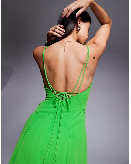ASOS Green Cami Straps Godet Maxi Dress With Seam Details