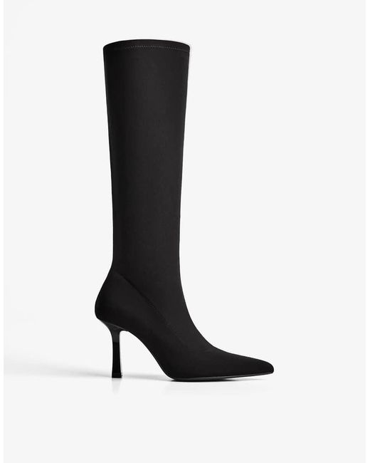 Bershka Black Fabric High-heel Boots