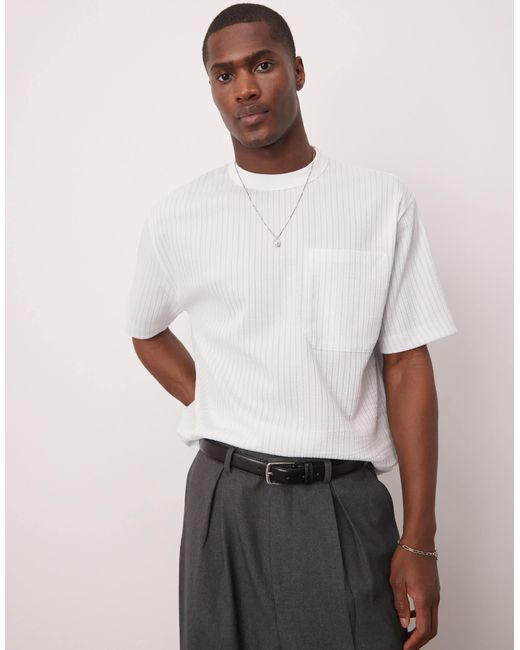 T-shirt décontracté coupe carrée à rayures texturées et poche poitrine - bleu/ ASOS pour homme en coloris White