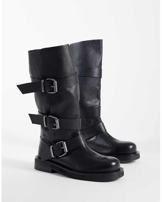 ASOS Black Clover Boho Buckle Slouchy Knee Boots