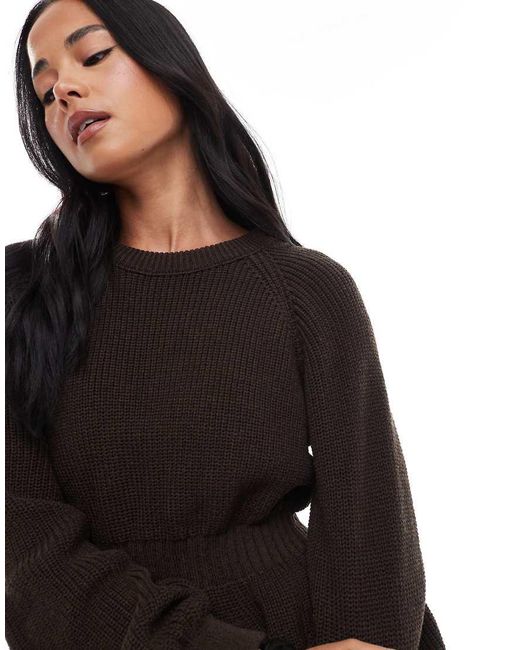 ASOS White Knitted Peplum Jumper With Cinch Waist