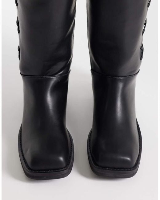 Public Desire Blue Saffron Square Toe Knee Boots