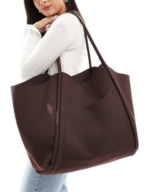 PASQ Brown Suede Oversized Slouch Tote Bag With Removable Pouch